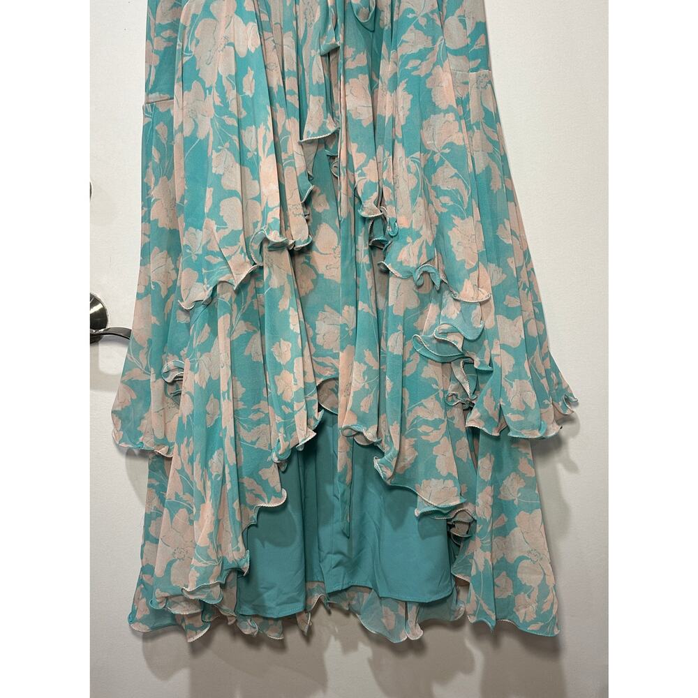 Hutch Trinity Ruffled Chiffon Wrap Maxi Dress Teal Floral Size Large NWT Wedding - Picture 7 of 14